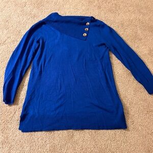 Cable & Gauge Royal Blue Cowl Neck Sweater with Gold Accents